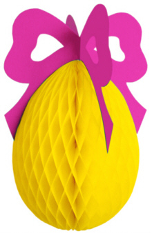 Waben Osterei mit Schlaufe, H 50cm, gelb/pink