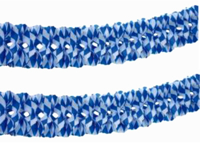 Girlande 10m x 25cm Ø, weiß-blau Rauten